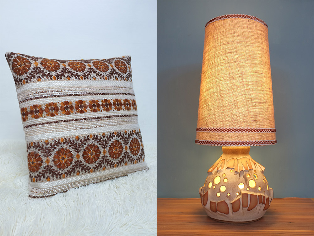 Retro cushion cover and a fat kava hessian lampshade